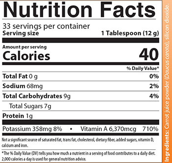 AIM Just Carrots Nutrition Lable